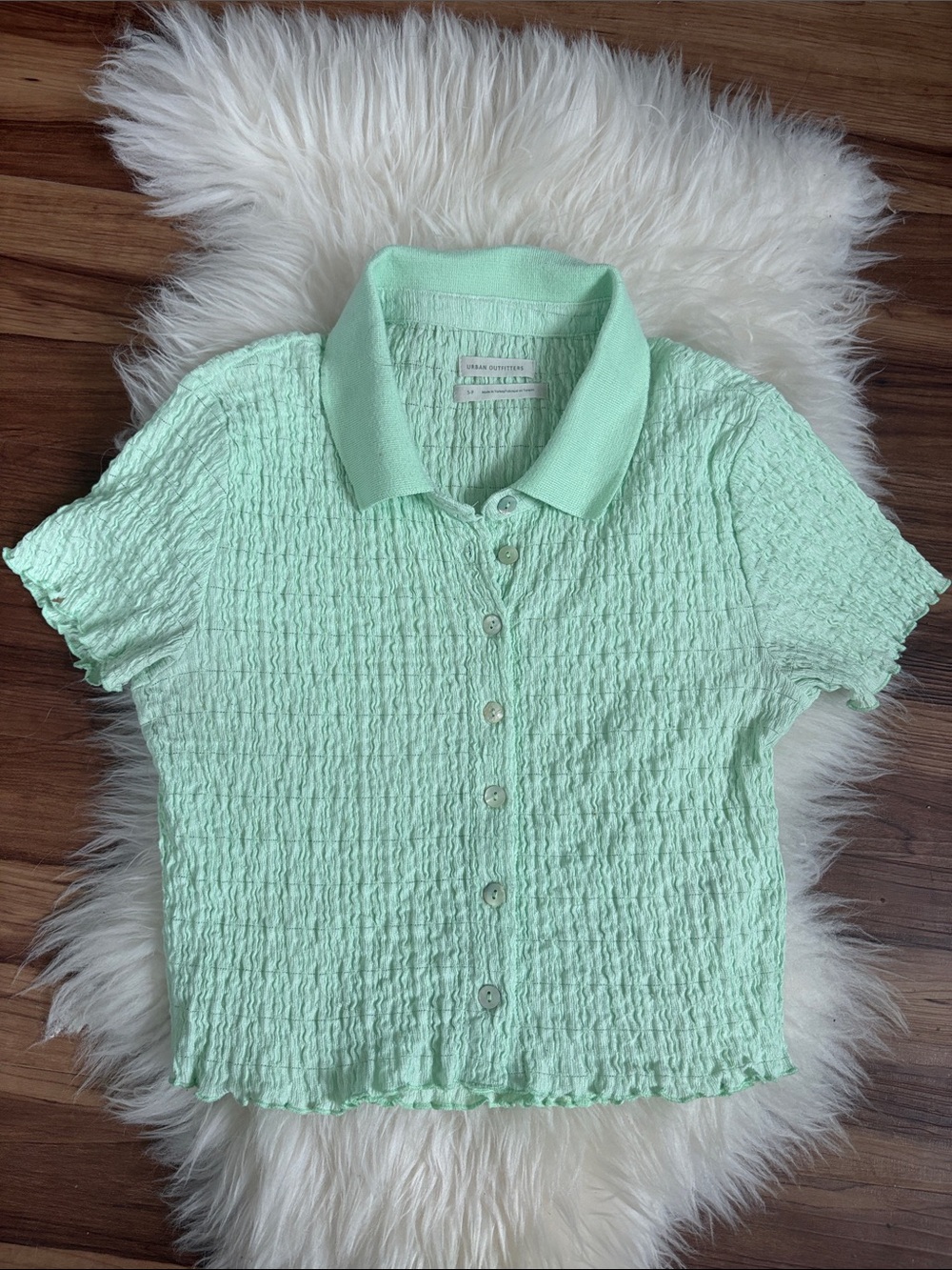 Urban Outfitters Mint Green Short Sleeve Button-Down Top